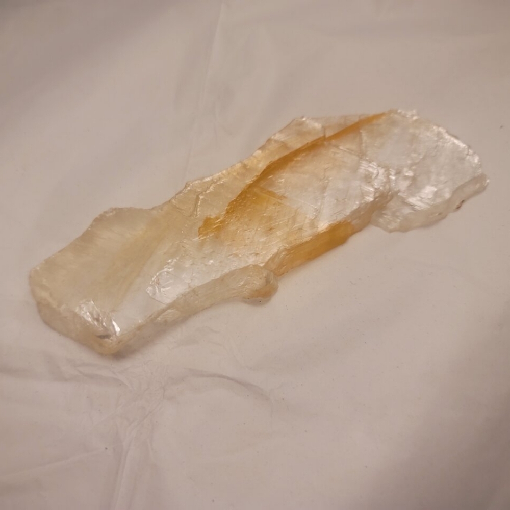 Raw Golden Phantom Selenite Gypsum Crystal Wand Slice With Limonite 0.181lb